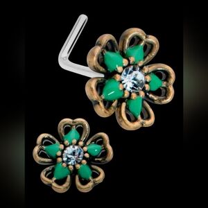 ⭐ NWT Boho Bronze 20g Green Clover Nose Ring